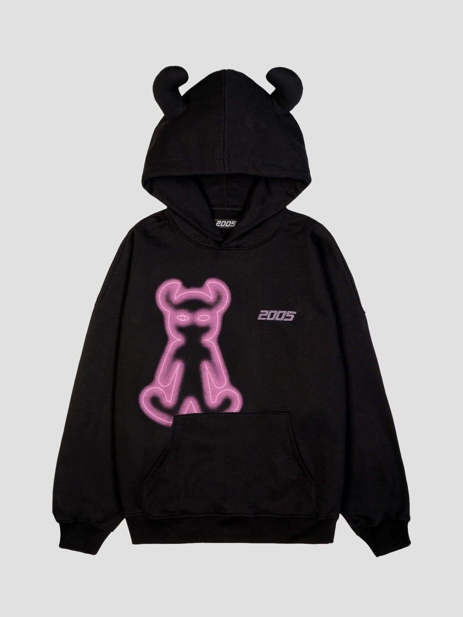 Bluzy 2005 | Airbrushed Horned Lucy Hoodie (Black & Pink)