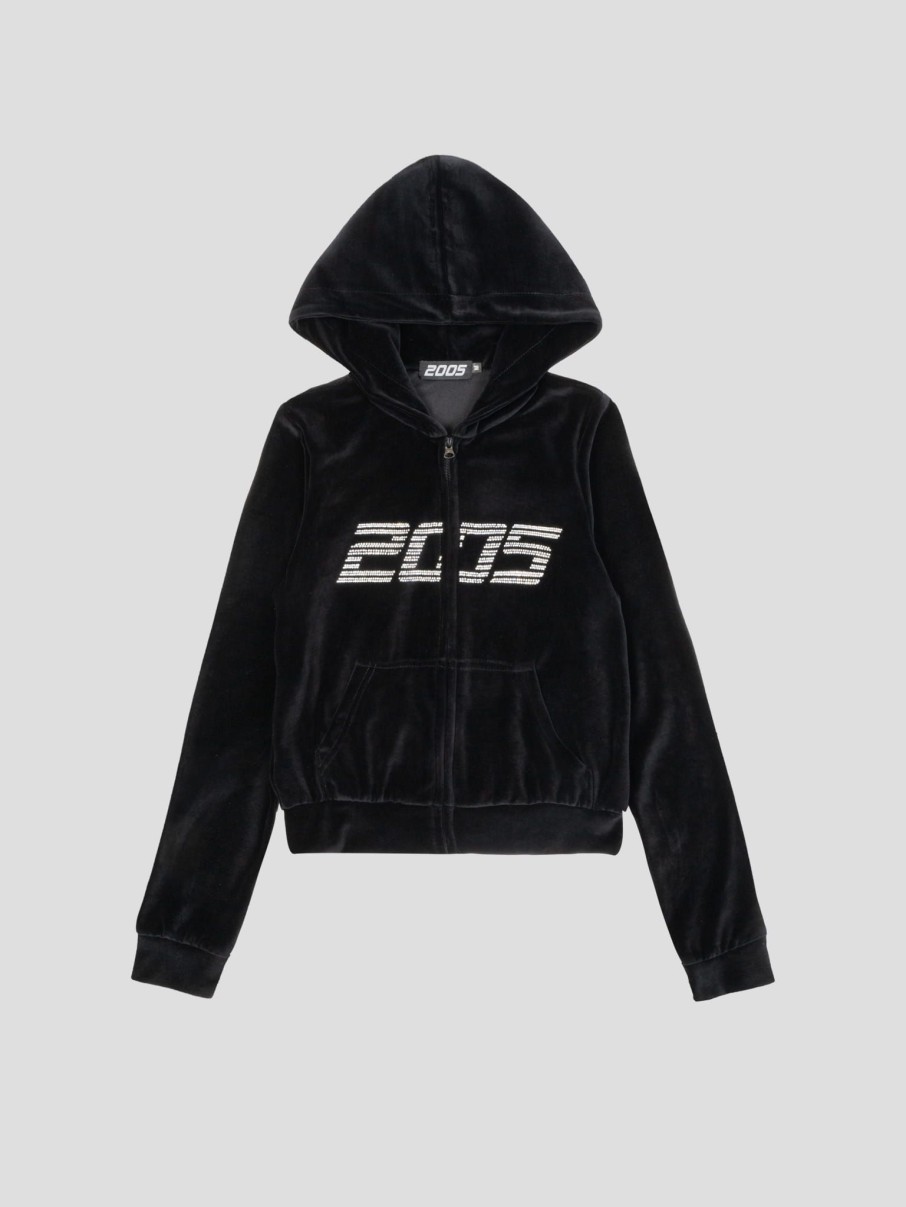 Bluzy 2005 | Velour Zip Hoodie (Black)