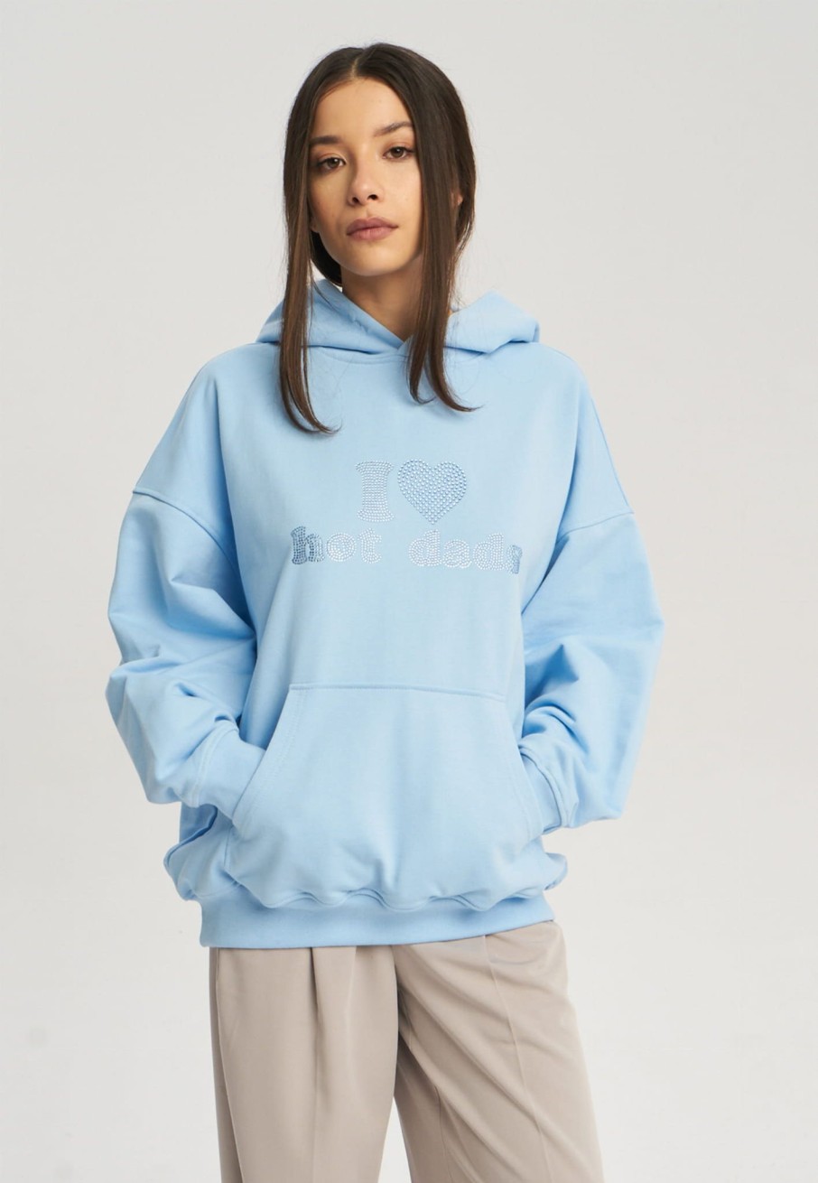 Bluzy 2005 | I <3 Hot Dads Hoodie (Tonal Baby Blue)