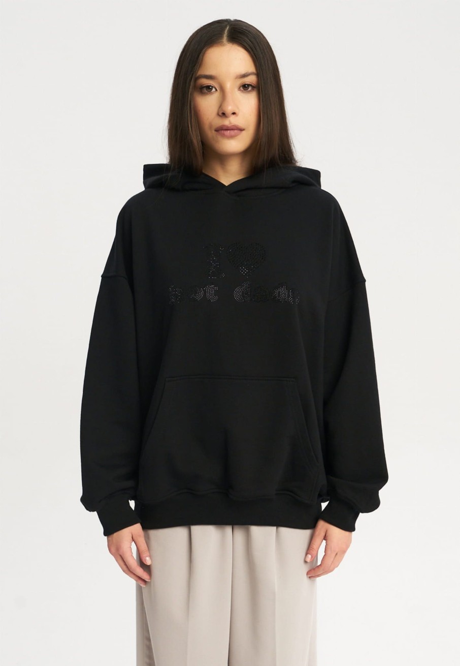 Bluzy 2005 | I <3 Hot Dads Hoodie (Tonal Black)